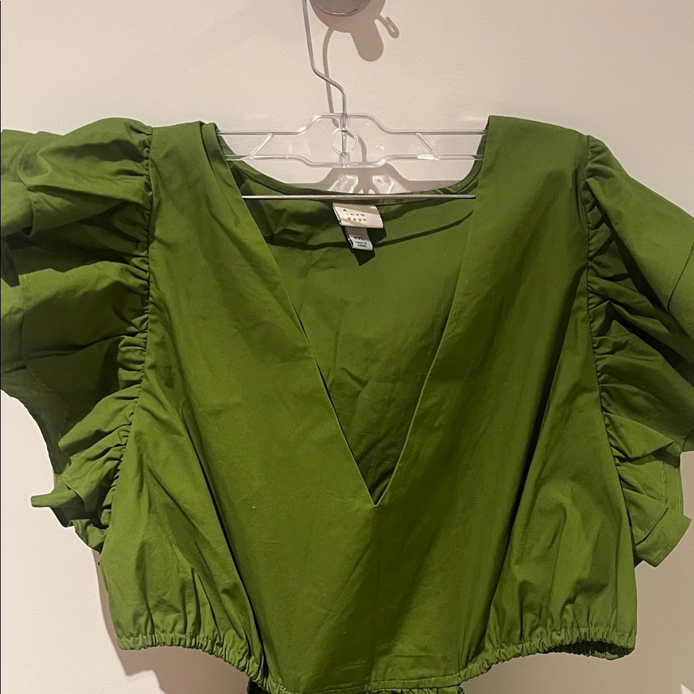 A New Day Olive Green Maxi side cut out Dress with Ruffle Sleeves - Picture 4 of 7